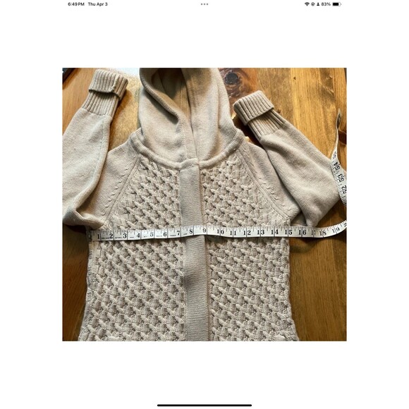 Telluride Cardigan Sweater Size S Wool Blend Hooded Chunky Cable Knit Beige - Picture 6 of 7